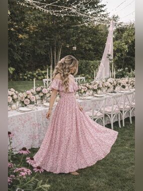 LOVESHACKFANCY Feminine Floral Silk Maxi Dress Coquette Romantic pink Fairy XS 2